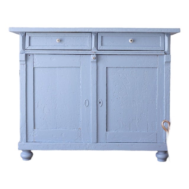 Antique Blue Painted Pine Cupboard - Circa 1880 For Sale