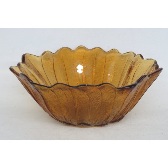 Indiana Glass Co Amber Carnival Glass Sunflower Bowl Scalloped Petal Rim 5017b For Sale - Image 11 of 11