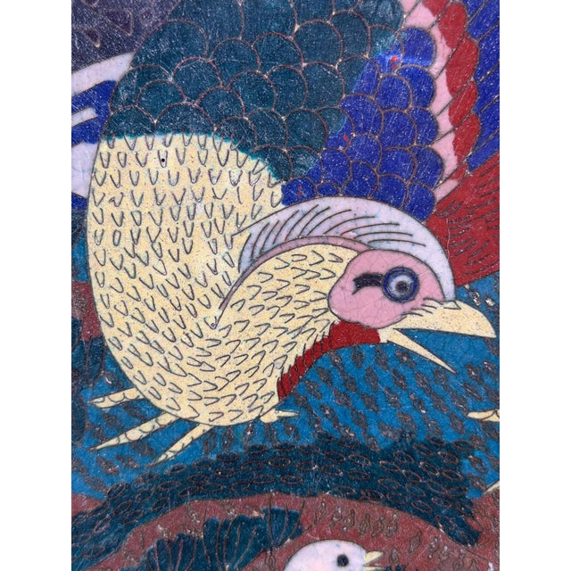 Blue Japanese Cloisonné Charger with Pheasant and Chicks, Late 19th Century For Sale - Image 8 of 17