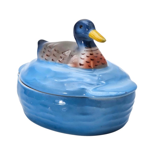 Mid-Century Czechoslovakian Blue Ceramic Duck Lidded Trinket Dish For Sale In San Francisco - Image 6 of 18