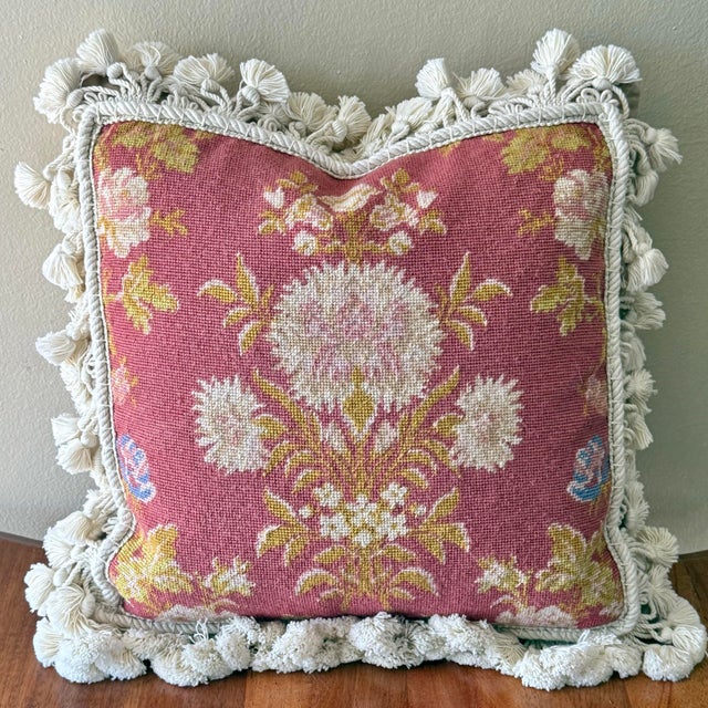 Textile Vintage French Aubusson Style Needlepoint Pillow For Sale - Image 7 of 7