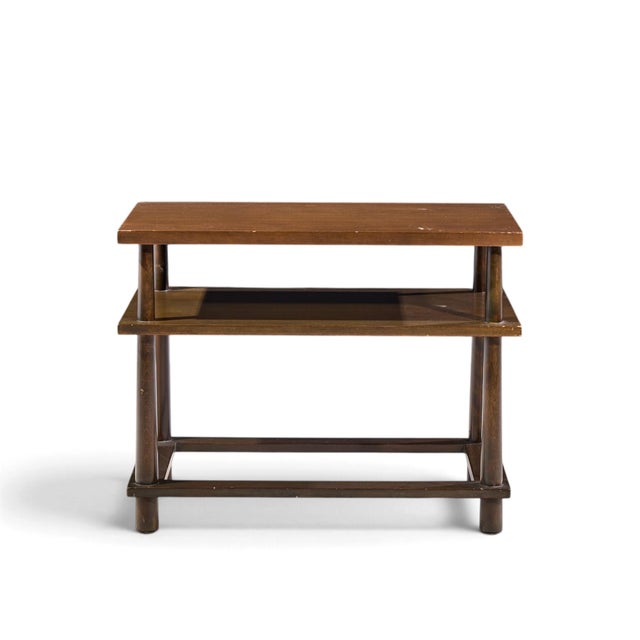Robsjohn Gibbings for Widdicomb Mid Century Mahogany Tiered Side Table This side table measures: 30 wide x 20 deep x 23.25...