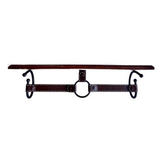 Jacques Adnet-Style Faux Leather Wall Shelf, Hand-Crafted Vintage For Sale