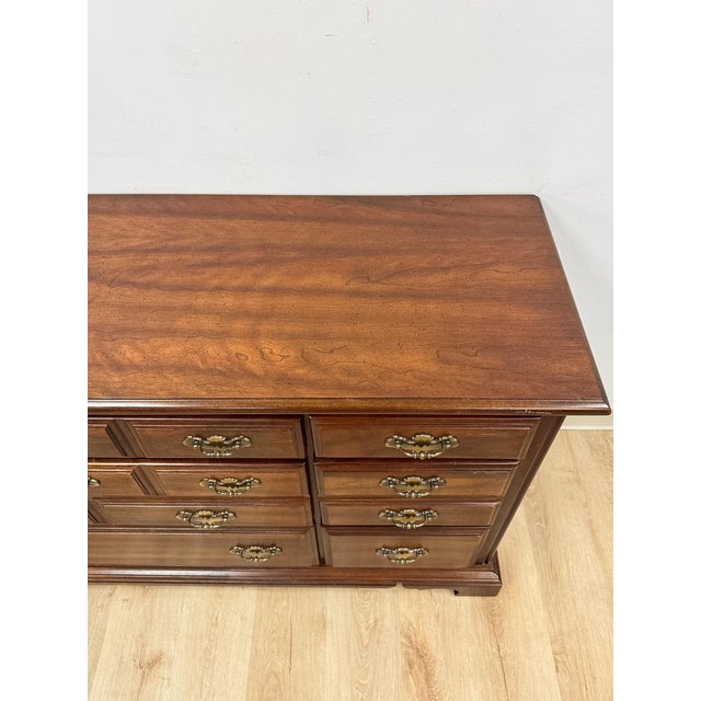 Vintage Dresser American Drew Nine Drawer Lowboy Traditional Brass Hardware For Sale - Image 9 of 18