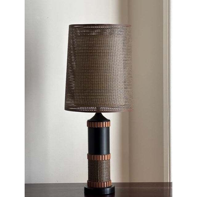 Mid-Century Danish Modern Gruvwood Table Lamp W/ Original Double Fiberglass Shade For Sale - Image 12 of 17