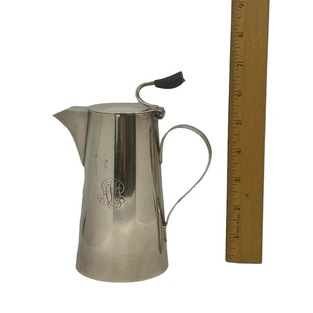 Vintage 1930’s English Art Deco Asprey & Co. Silver Plate Hot Milk/Water Jug With Monogram For Sale - Image 11 of 12