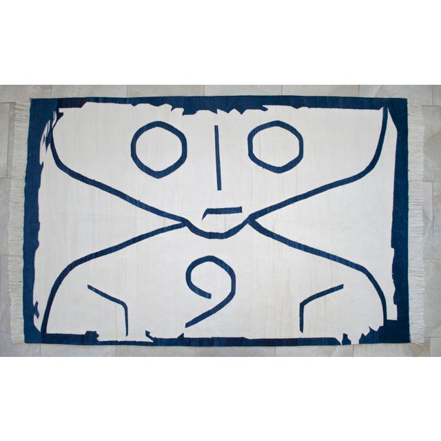 Paul Klee -Letter Ghost Inspired Silk Hand Woven Area Kilim Wall Rug 4′2″ × 6′6″ For Sale - Image 10 of 16