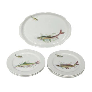 Porcelain Fish Dishes and Tray Set, 1960s, Set of 7 For Sale