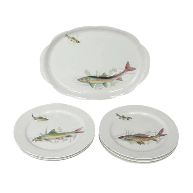Porcelain Fish Dishes and Tray Set, 1960s, Set of 7 For Sale