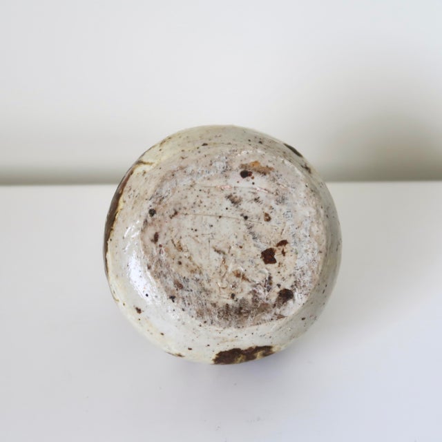 Wabi Sabi Studio Pottery Sculptural Rounded Bud Vase With Strokes of Mottled Brown & Ivory Drip Glaze For Sale - Image 16 of 16