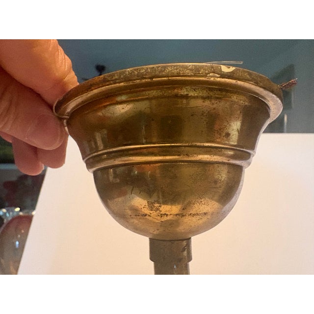 Brass Early 20th Century Brass 3-Light Chandelier With Pink Glass Shades For Sale - Image 8 of 12