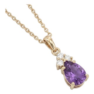 Amethyst & Cz Dainty Pendant - Pear Cut Style Minimalist Stacking Pendant for Woman For Sale