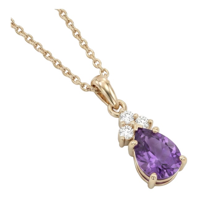 Amethyst & Cz Dainty Pendant - Pear Cut Style Minimalist Stacking Pendant for Woman For Sale