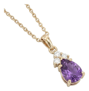 Amethyst & Cz Dainty Pendant - Pear Cut Style Minimalist Stacking Pendant for Woman