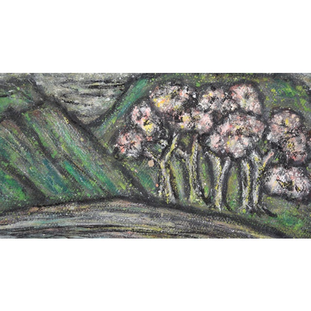 Mid 20th Century Trees in Bloom Along the River Landscape in Oil on Heavy Cardstock by Honora Berg For Sale - Image 5 of 8