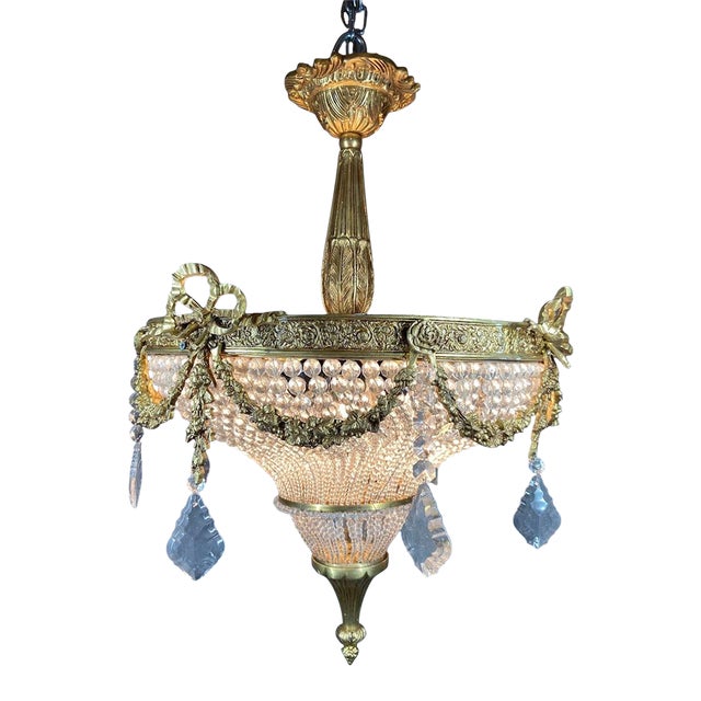 1970s French Louis XVI Gold Bronze Chandelier 4Lt For Sale