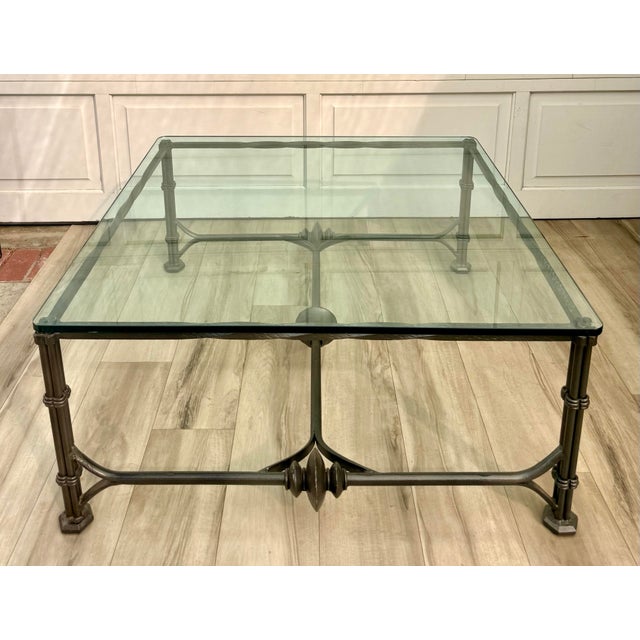 Vintage Giacometti Style Sculptural Iron & Glass Coffee Table For Sale - Image 12 of 15