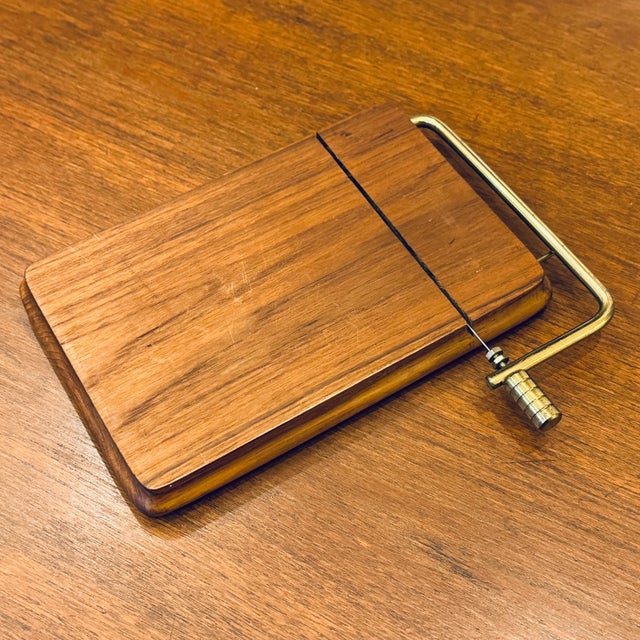 Wood 1970's Danish Modern Good Wood Solid Teak & Brass Cheese Cutting Board For Sale - Image 7 of 7