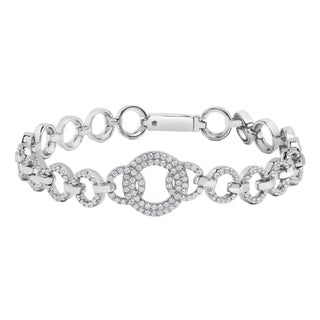 .925 Sterling Silver 1.00 Cttw Diamond Interlinking Open Circle Link Bracelet For Sale