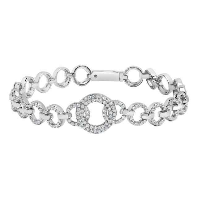 .925 Sterling Silver 1.00 Cttw Diamond Interlinking Open Circle Link Bracelet For Sale