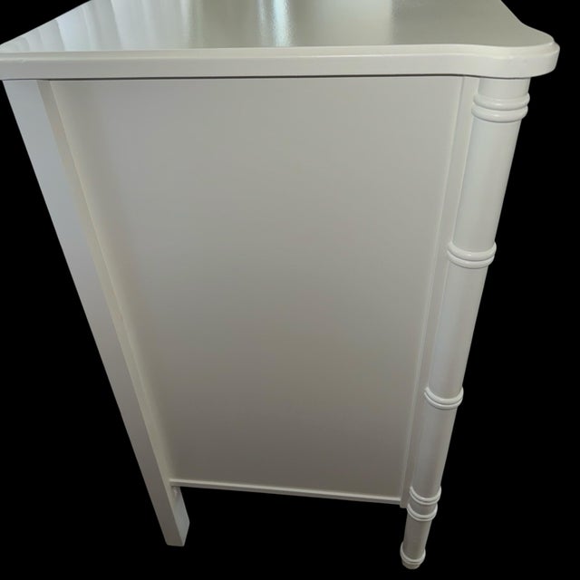Hollywood Regency 1960s Faux Bamboo Nine Drawer Dresser White Lacquer - Bali Hai Style For Sale - Image 3 of 9