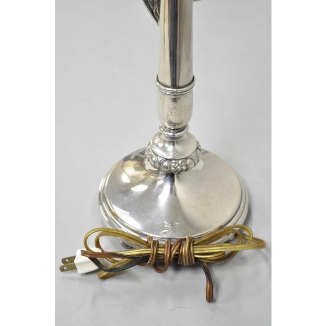 Antique French Art Nouveau Silver Plated Scrollwork Column Small Table Lamp For Sale - Image 10 of 12