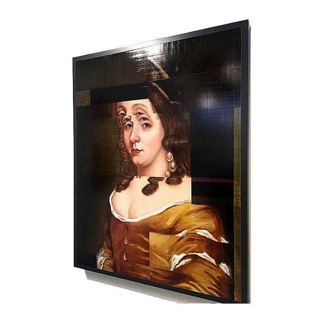 Half Portrait in Orange, Old Master with a Modern Approach, Oil Paint on Metal, 2015 For Sale