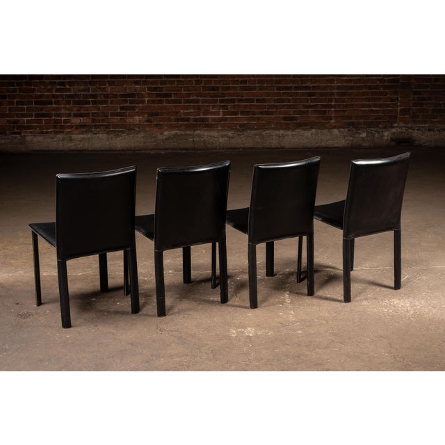 Late 20th Century Postmodern Black Leather Dining Chairs — Set of Four For Sale - Image 4 of 7