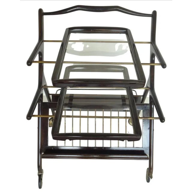 Mid-Century Brass & Rosewood Trolley by Cesare Lacca, Italy, 1950s For Sale - Image 4 of 9