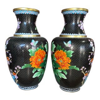Pair of Vintage Chinese Cloisonne Vases For Sale