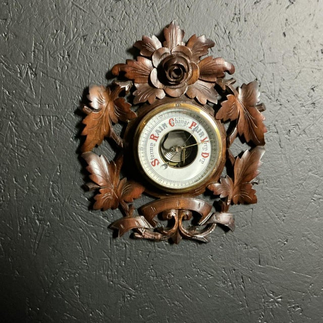 1900 - 1909 Antique Black Forest Style Aneroid Barometer, 1905 For Sale - Image 5 of 6