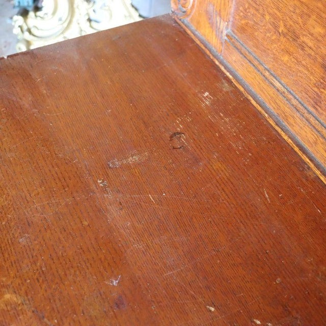 1910s Antique Serpentine Foliate Carved Oak & Mirrored Gentleman’s Chest C1910 For Sale - Image 5 of 12