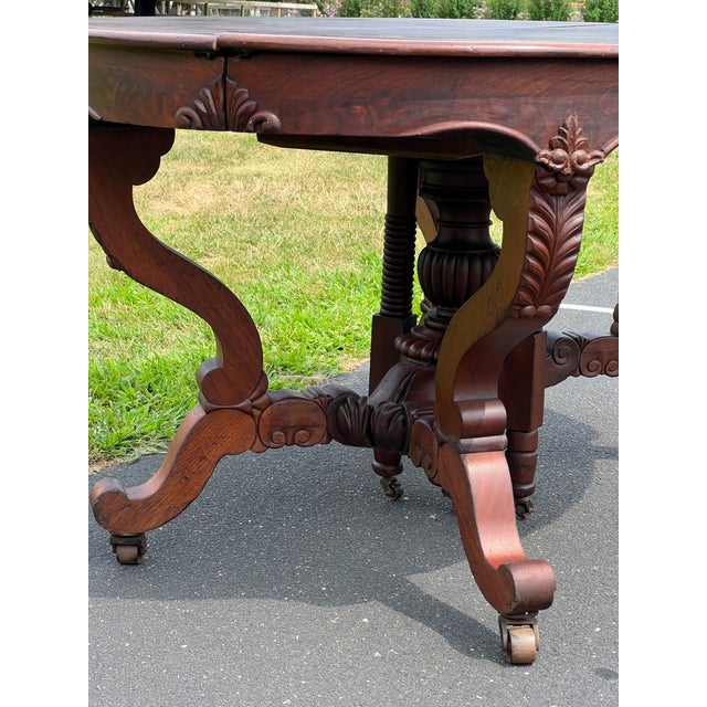 Late 19th Century Great Antique Rococo Revival Solid Walnut Dining Table With Two Leaves For Sale In Boston - Image 6 of 11