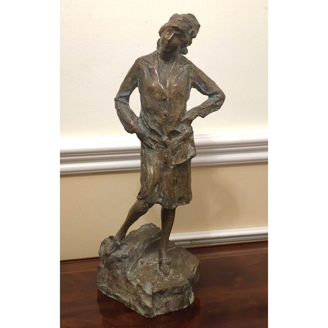 Mid 20th Century 20th Century School Brutalist Bronze Sculpture of Standing Woman, Signed For Sale - Image 5 of 9