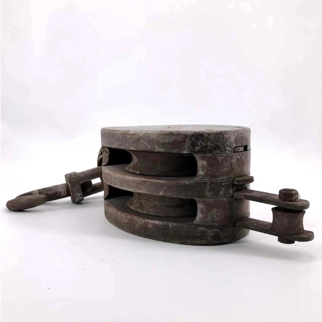 Double Pulley in Wrought Iron and Solid Wood For Sale - Image 9 of 10