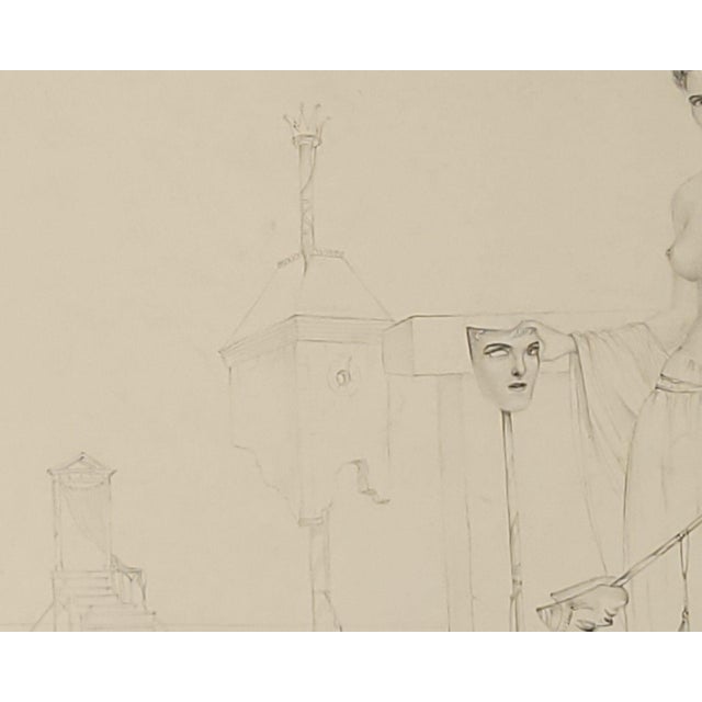 Beige Pencil Drawing of Man and Woman, Circa 1950s For Sale - Image 8 of 8