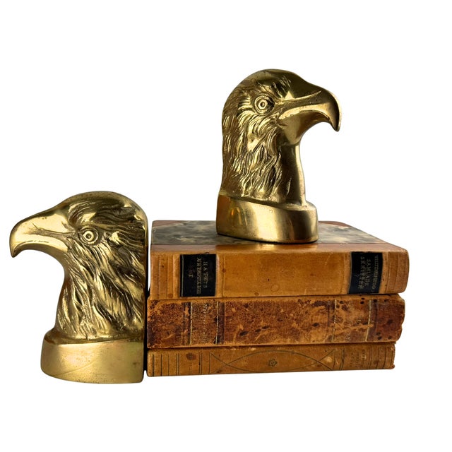 Vintage Brass Bald Eagle Bookends For Sale - Image 9 of 9