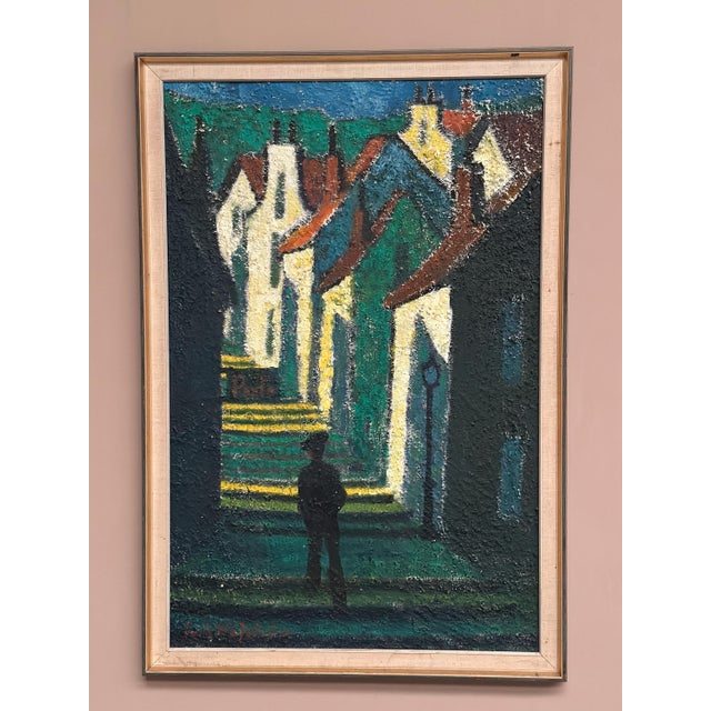 Erik Håfström, Promenad Mellan Hus, 1950s, Oil on Panel, Framed For Sale - Image 6 of 16
