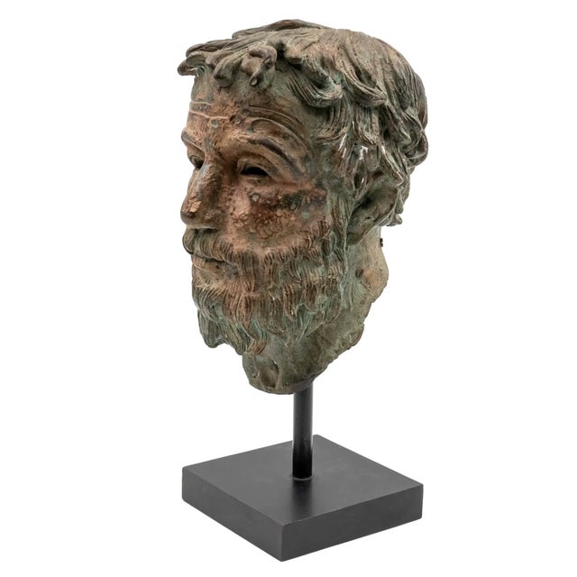 Late 20th Century Grand Tour Style Verdigris Patinated Bronze Classical Head Fragment For Sale - Image 5 of 5