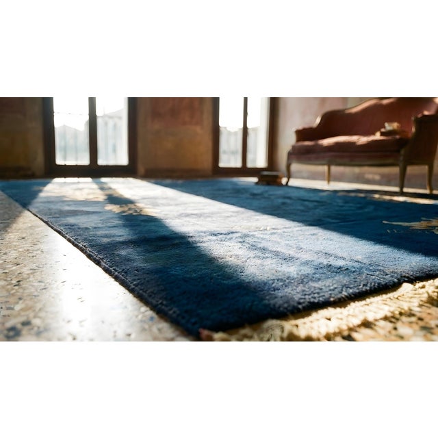 1930s Blue Navy Floral Modern Antique Chinese Art Deco Carpet 8'10" X 11'8" Handknotted Wool Rug For Sale - Image 14 of 15