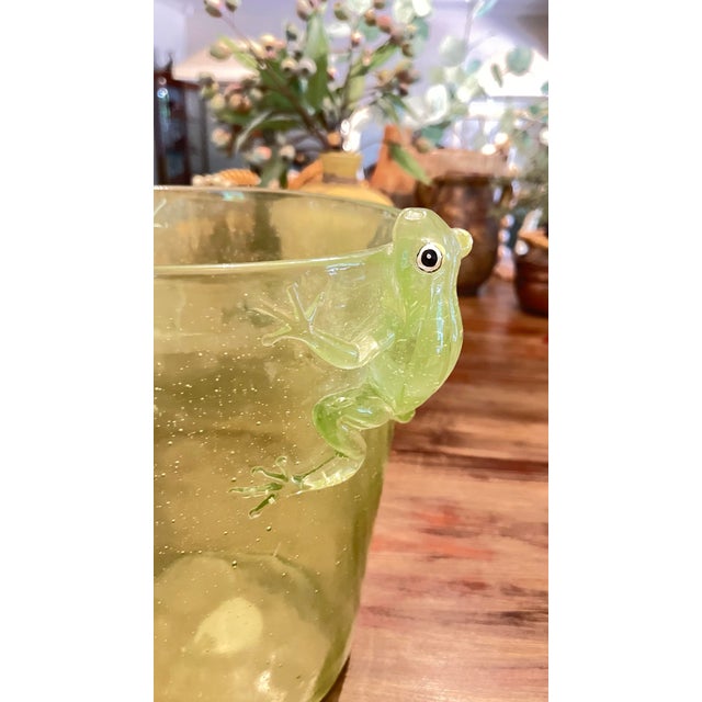 Modern Vintage Mid-Century Translucent Green Lucite Ice Bucket Bottle CoolerTree Frog Handles For Sale - Image 3 of 5