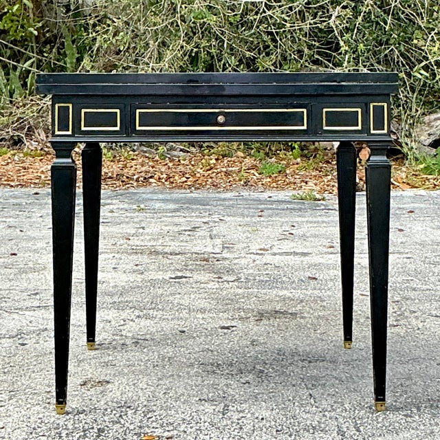 Mid-Century Modern Vintage Regency Gilt Tipped Flip Top Game Table For Sale - Image 3 of 12