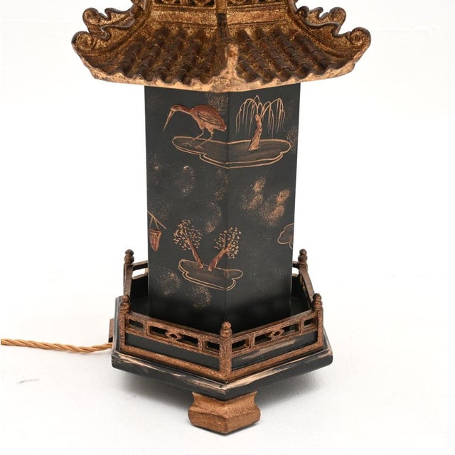 Antique Chinoiserie Oriental Lacquered Table Lamps, 1970s, Set of 2 For Sale - Image 12 of 14