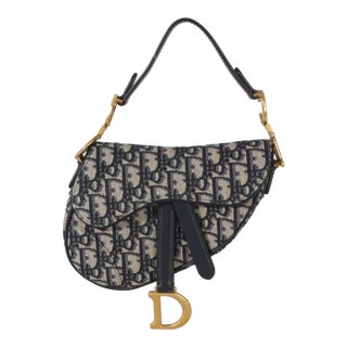 Navy Oblique Canvas Mini Saddle Bag For Sale