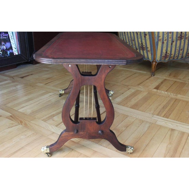 Sheraton Table on Caster Wheels with Leather Top, 1940s For Sale - Image 9 of 11