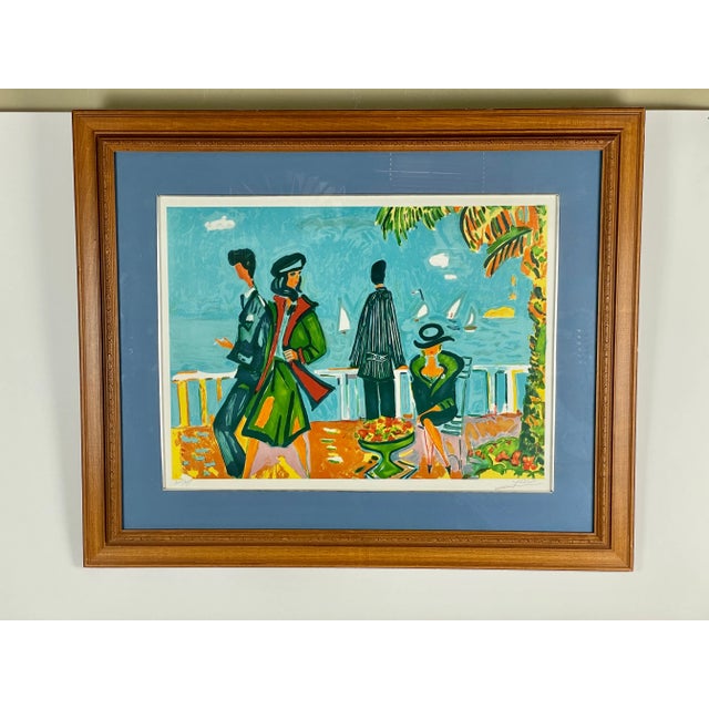 Blue 1990s Jean Claude Picot Signed & Numbered Lithograph, "Promenade Sur La Croisette" For Sale - Image 8 of 8