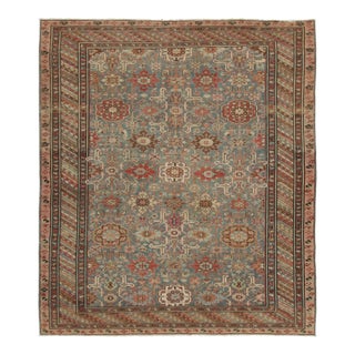 Antique Caucasian Kuba Rug in Blue With Rhythmic Floral Geometry - Rug & Kilim For Sale
