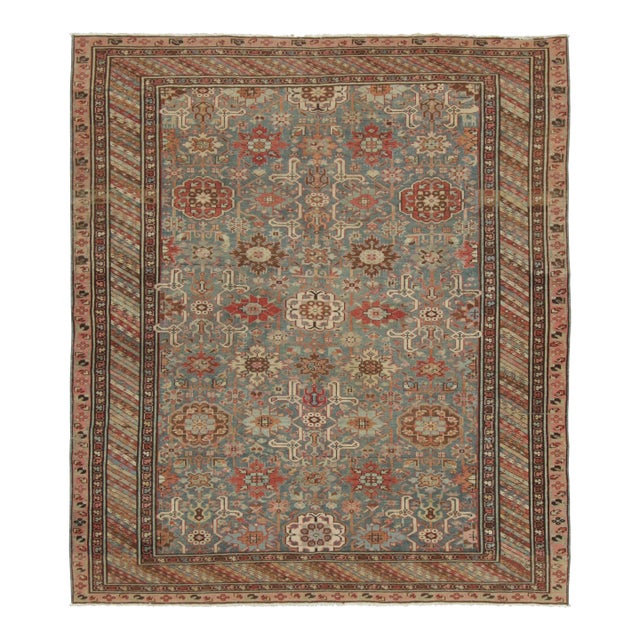 Antique Caucasian Kuba Rug in Blue With Rhythmic Floral Geometry - Rug & Kilim For Sale
