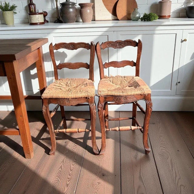 Pair English Country Rush-Seat Chairs — Hand-Woven Seats For Sale - Image 9 of 9