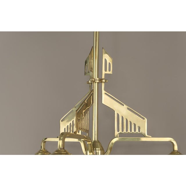 Art Deco Brass Chandelier with Opal Glass Shades, Vienna, Austria, 1925 For Sale - Image 3 of 8